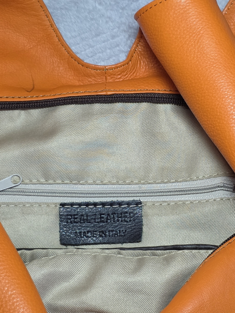 Women's Orange Leather Hobo Bag with Dark Trim - Picture 5 of 12